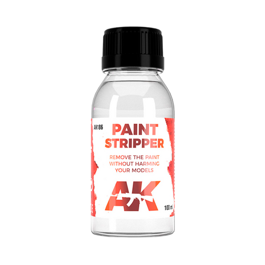 AK Interactive Paint Stripper bottle for removing acrylic, enamel, and lacquer paints from miniatures and models.