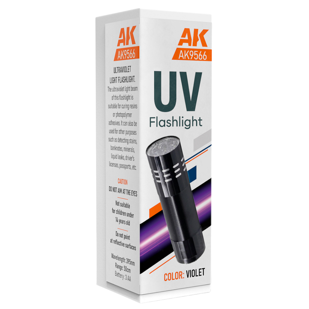 AK Interactive Ultraviolet Flashlight AK9566 with 395nm violet UV light for resin curing and miniature modeling