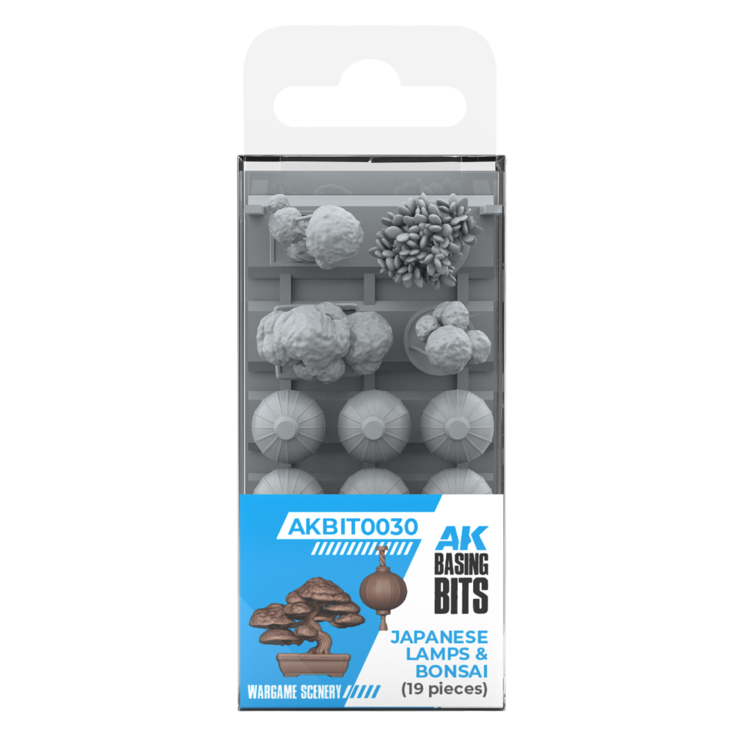 AK Interactive Japanese lamps and bonsai resin basing bits for miniatures dioramas and terrain projects