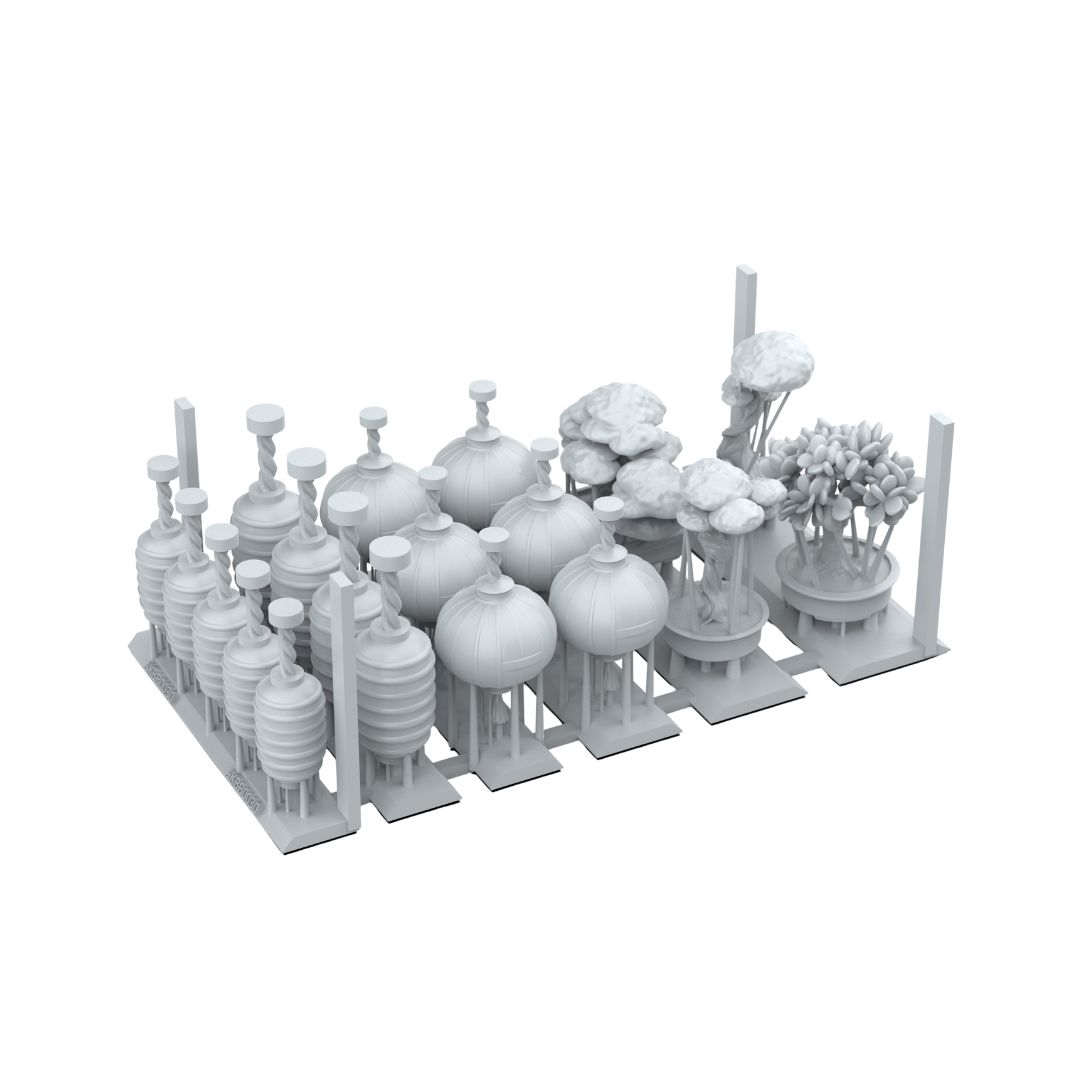 AK Interactive Japanese lamps and bonsai resin basing bits for miniatures dioramas and terrain projects