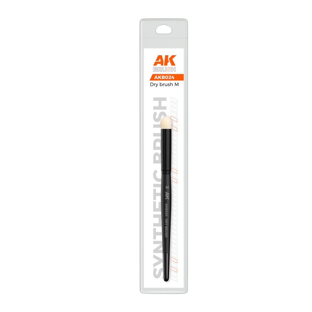 AK Interactive Synthetic Dry Brush Size M, designed for weathering, texturing, and highlighting medium to large areas in model and miniature painting projects.