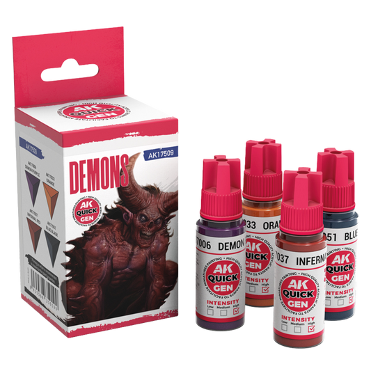 AK Interactive Quick Gen Demons paint set of four 18 ml bottles for demonic creature tones