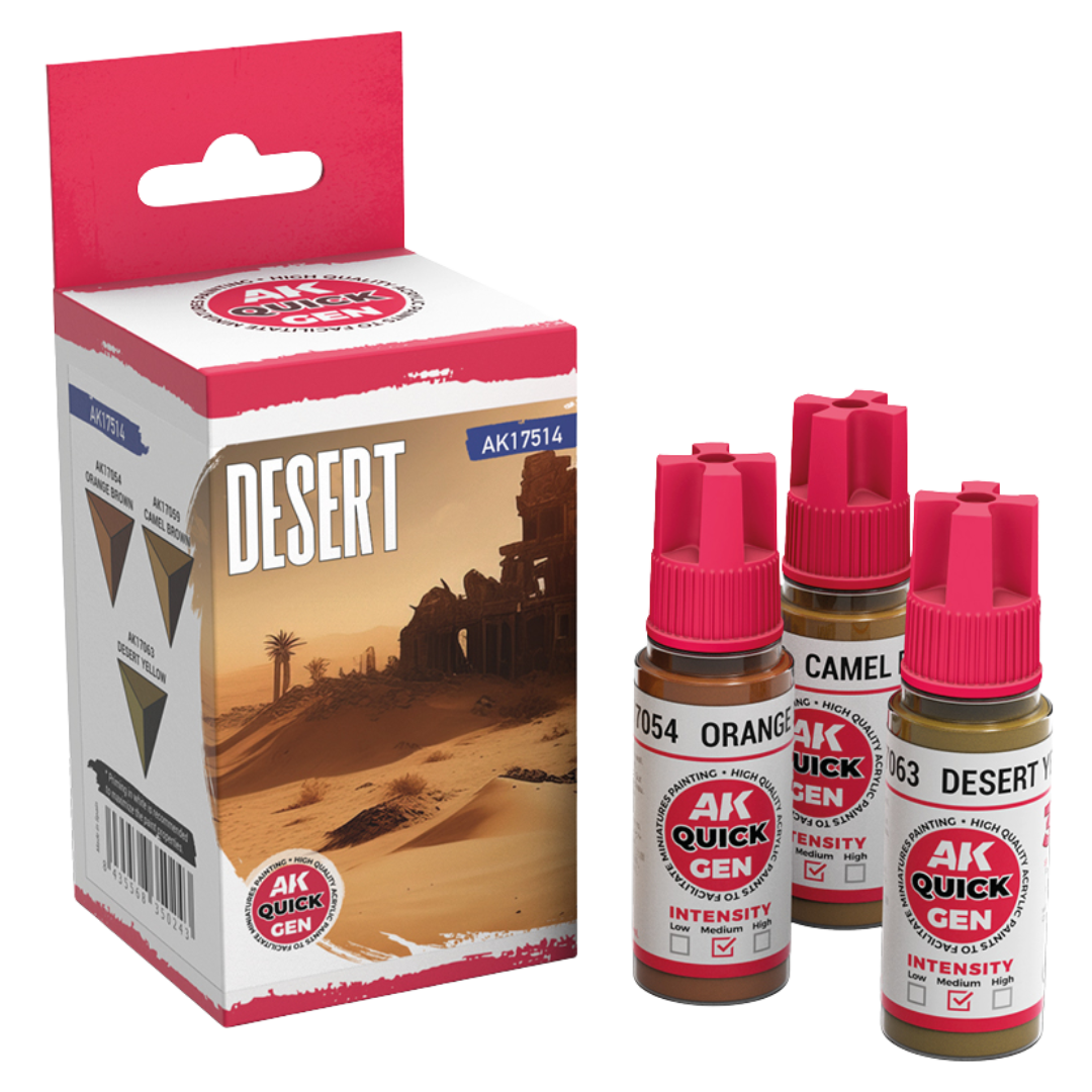 AK Interactive Quick Gen Desert set with Orange Brown, Camel Brown, Desert Yellow 18 ml bottles