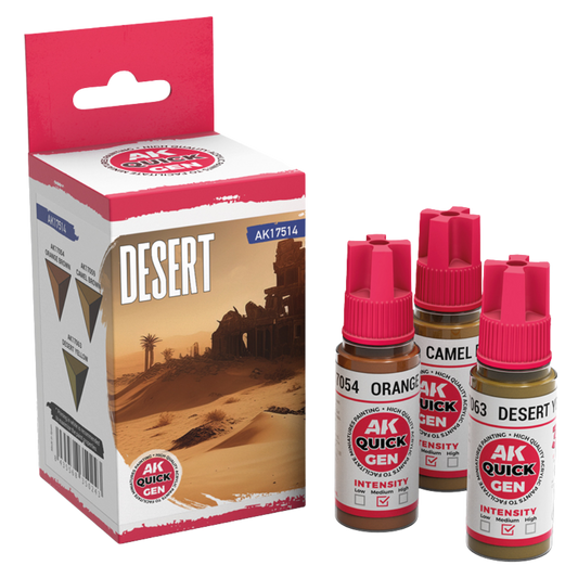 AK Interactive Quick Gen Desert set with Orange Brown, Camel Brown, Desert Yellow 18 ml bottles