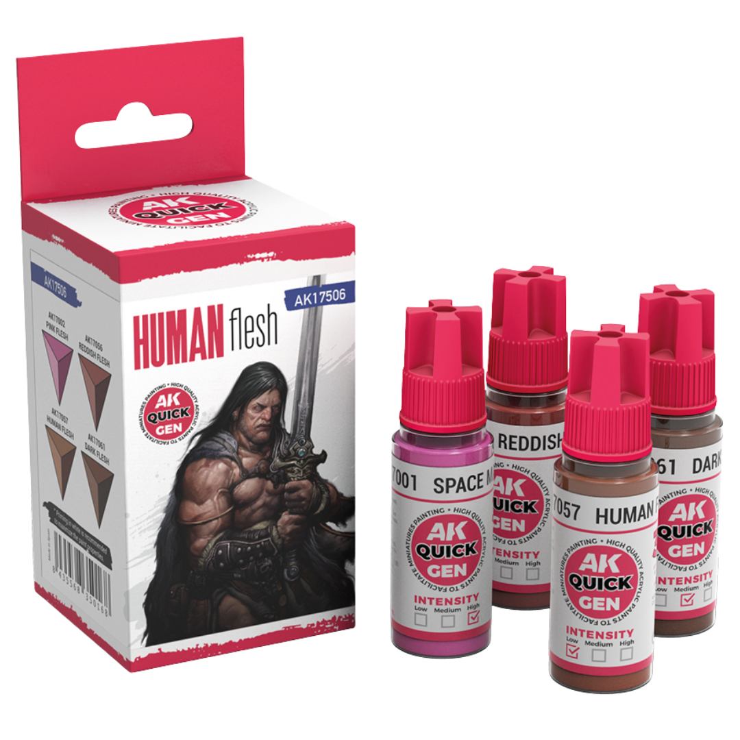 AK Interactive Quick Gen Human Flesh set of four 18 ml acrylic paints for lifelike skin tones