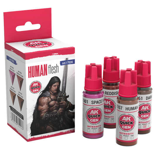 AK Interactive Quick Gen Human Flesh set of four 18 ml acrylic paints for lifelike skin tones