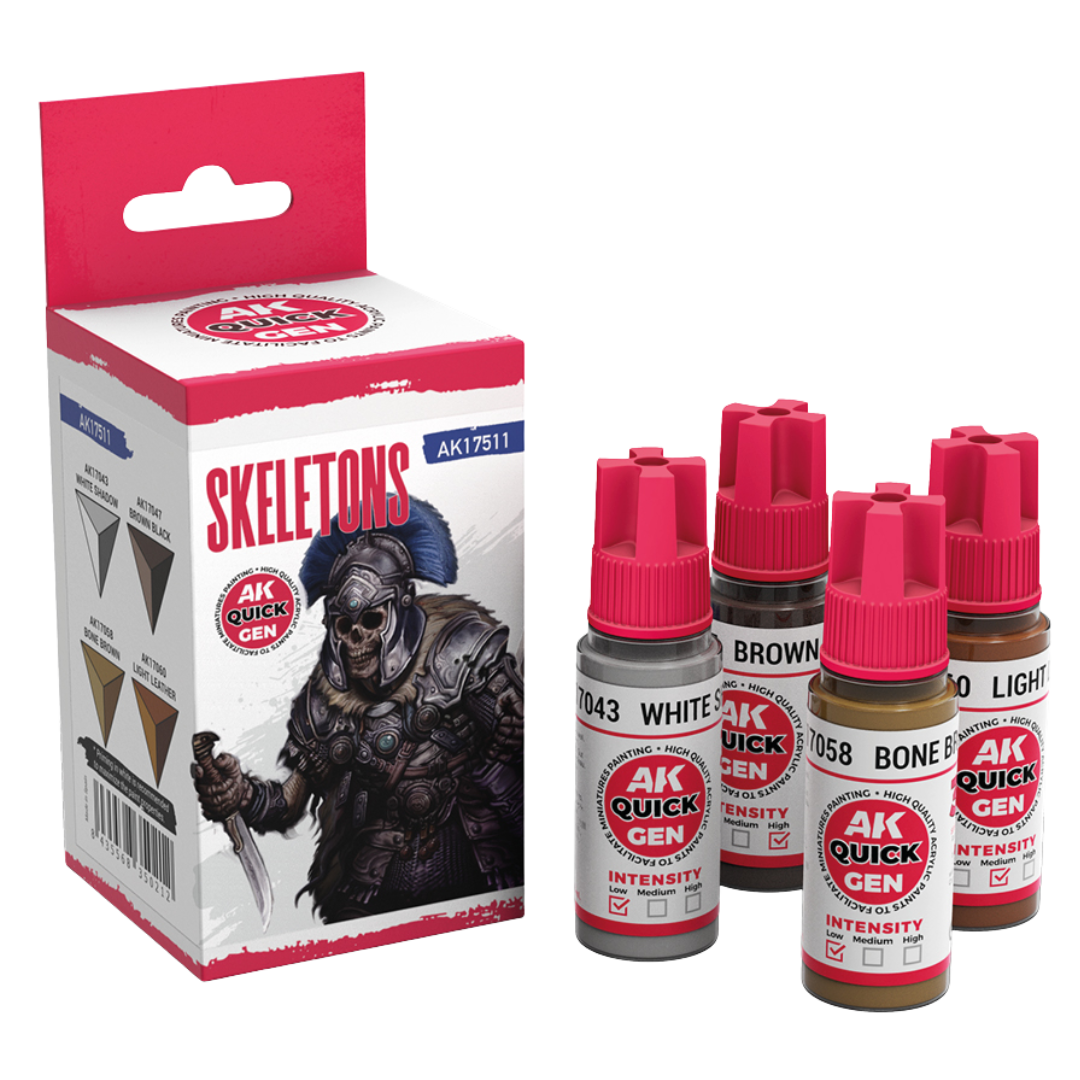 AK Interactive Quick Gen Skeletons paint set of four 18 ml bottles for bones and skeleton effects