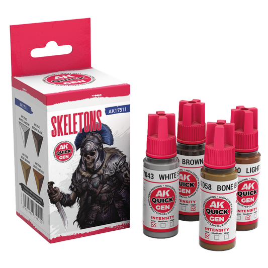 AK Interactive Quick Gen Skeletons paint set of four 18 ml bottles for bones and skeleton effects