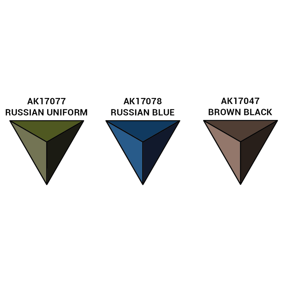 AK Interactive Quick Gen Soviet Uniforms paint set bottles arranged in a row showing authentic historical military colour tones 