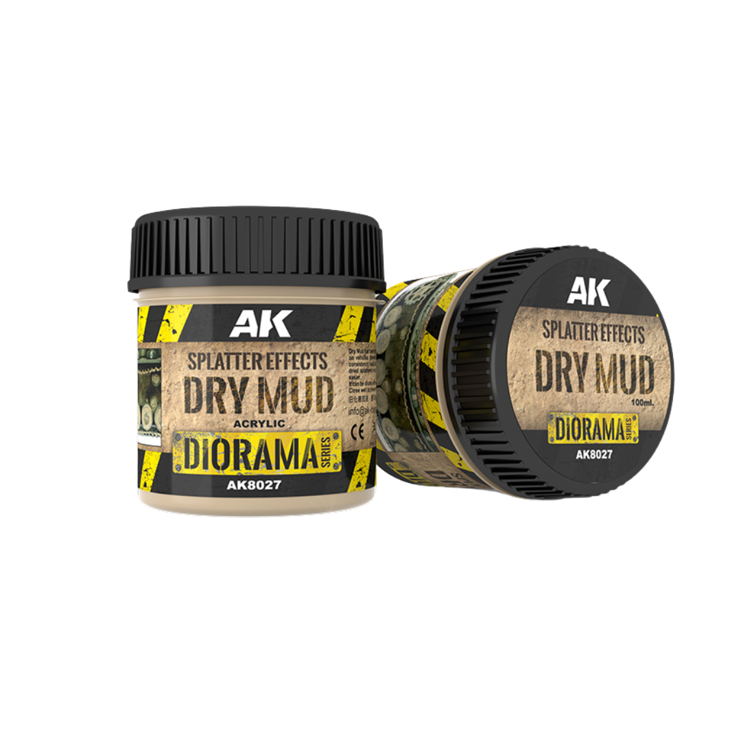 Splatter Dry Mud for creating dry mud splatter effects on vehicles and dioramas, perfect for adding realistic texture to the underside of models and terrain. Non-toxic formula.