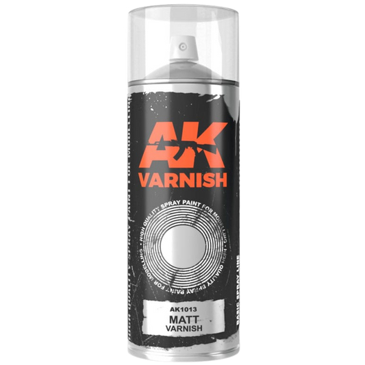 AK Interactive matt varnish spray can, 400 ml, with standard and fine diffusers for model finishing