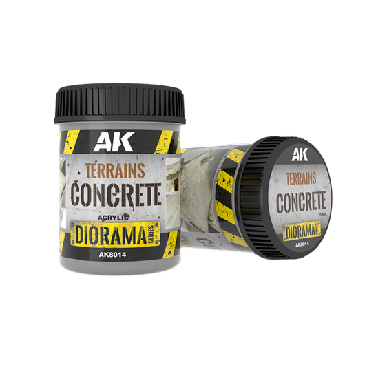Acrylic concrete texture product for dioramas, perfect for creating realistic concrete effects on models and terrain in thin or thick layers.