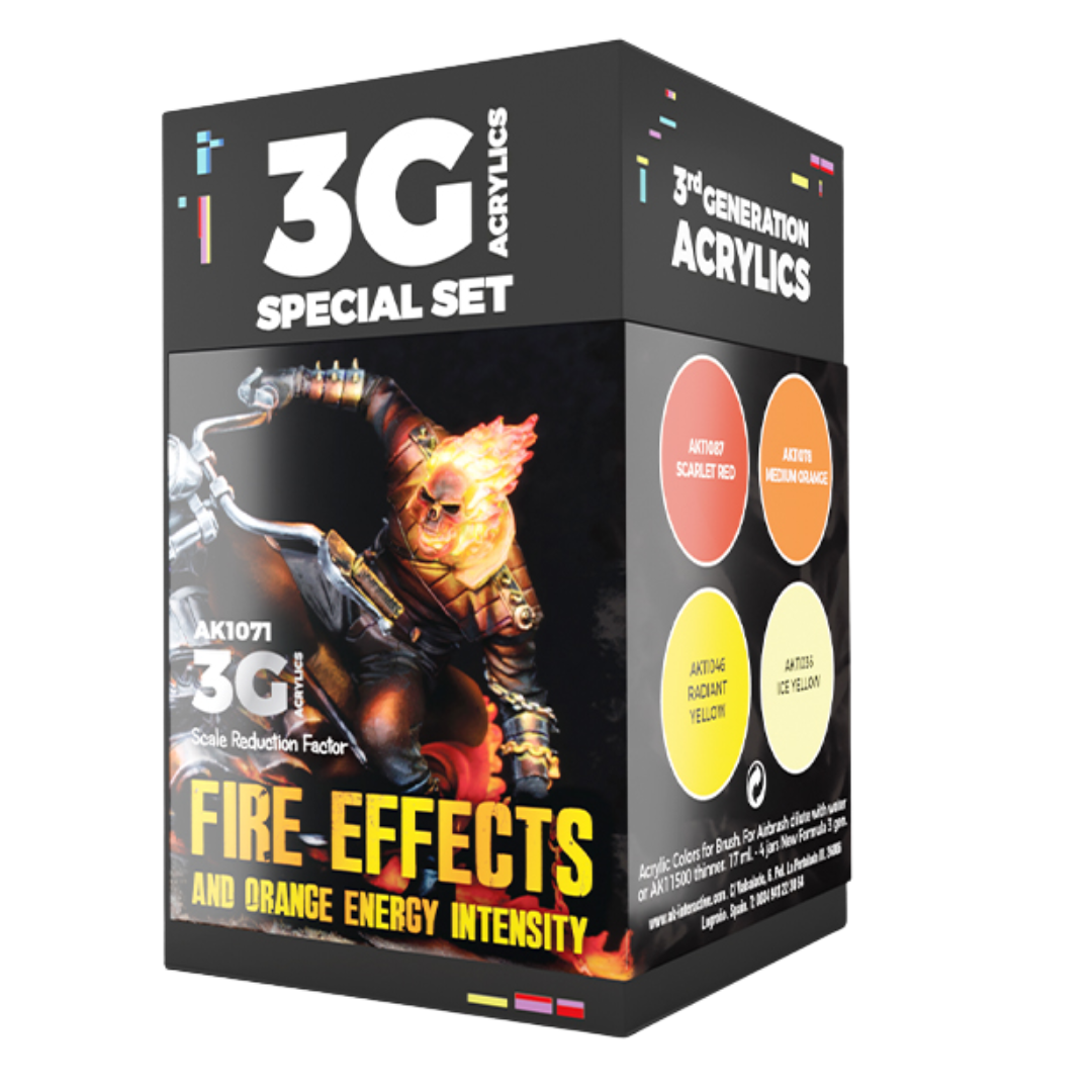 AK Interactive 3G Fire Effects paint set box for miniature flame and heat effects