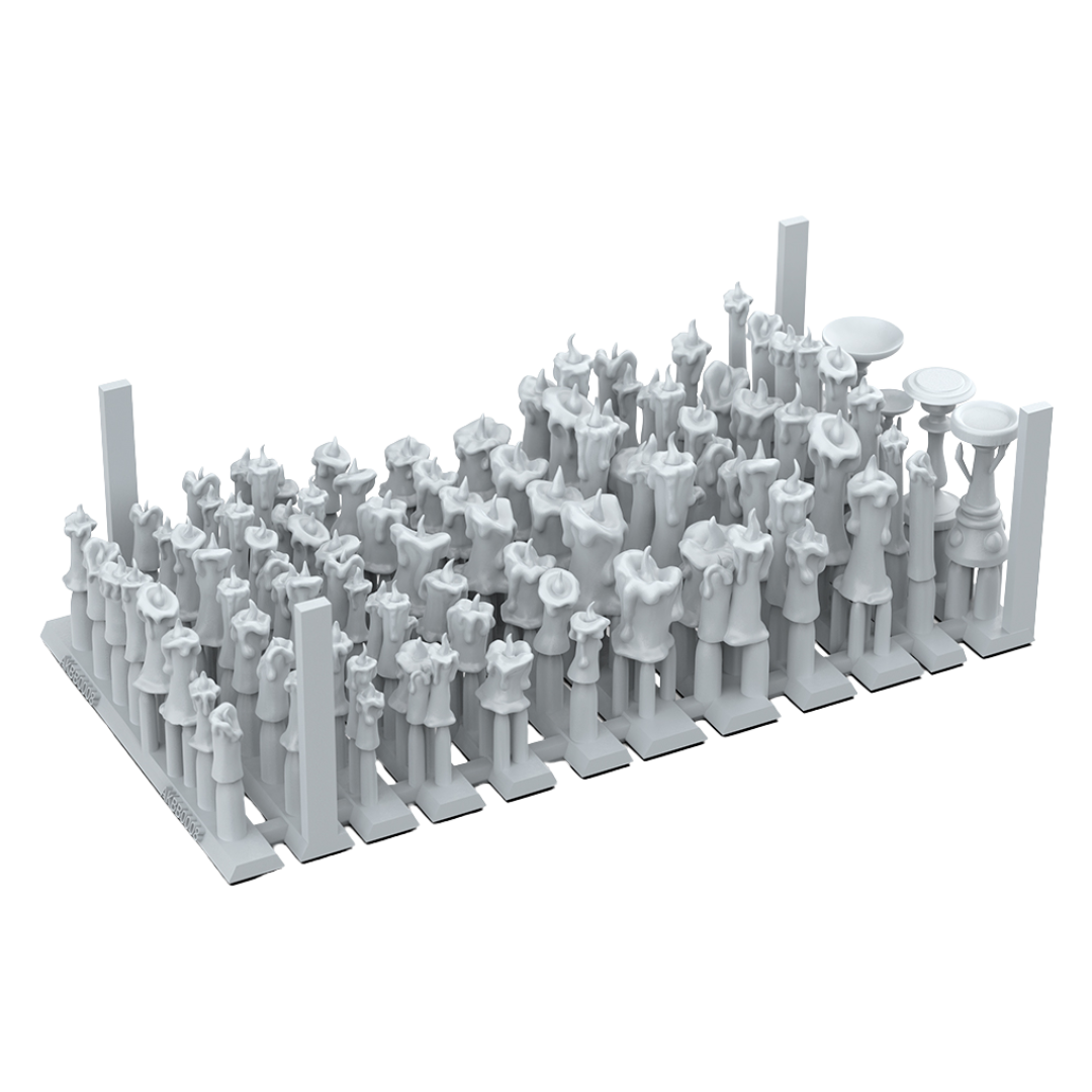 Candles basing bits painted on a 32mm base, glowing wax effect on gothic diorama scene