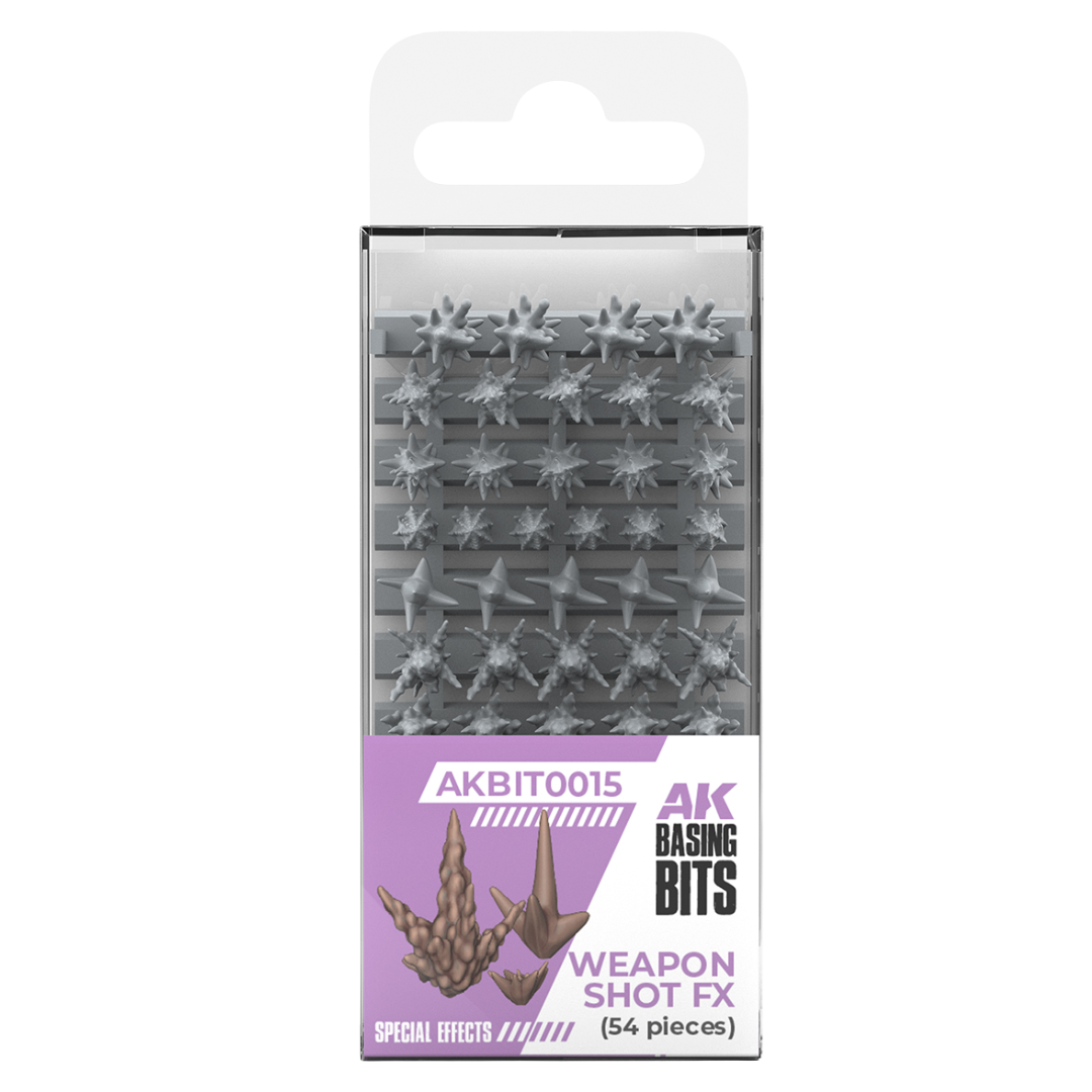 AK Interactive Basing Bits Weapons Shot FX resin set for miniature dioramas and wargaming, muzzle flash and firing effects