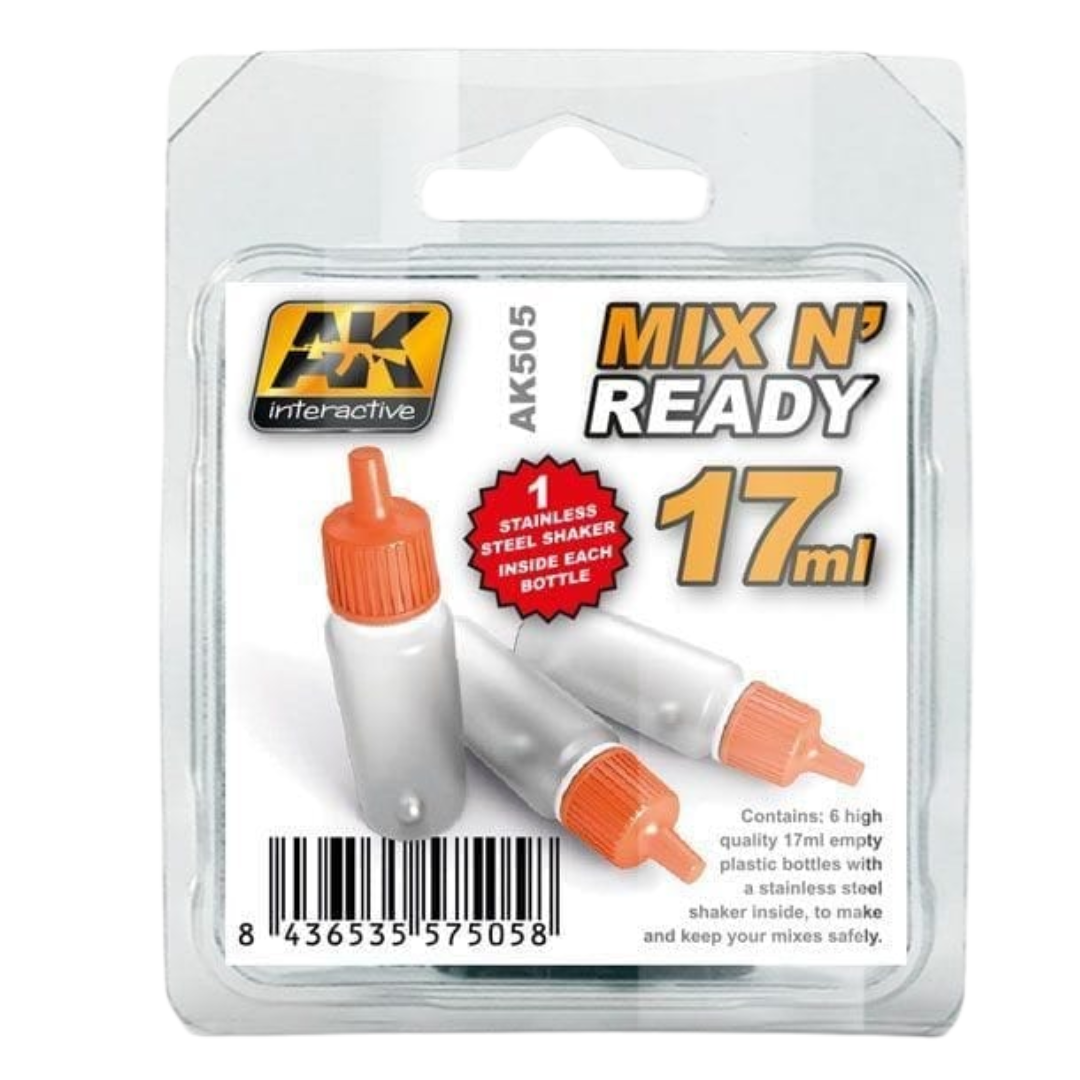 AK Interactive Mix And Ready set with six 17 ml empty bottles and shaker balls