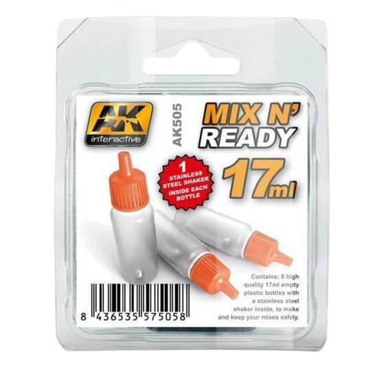 AK Interactive Mix And Ready set with six 17 ml empty bottles and shaker balls