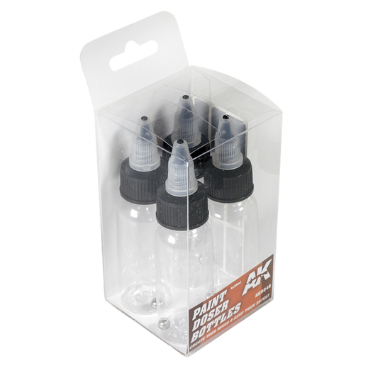 AK Interactive 30 ml paint doser bottles set of four with precision nozzles and mixing balls