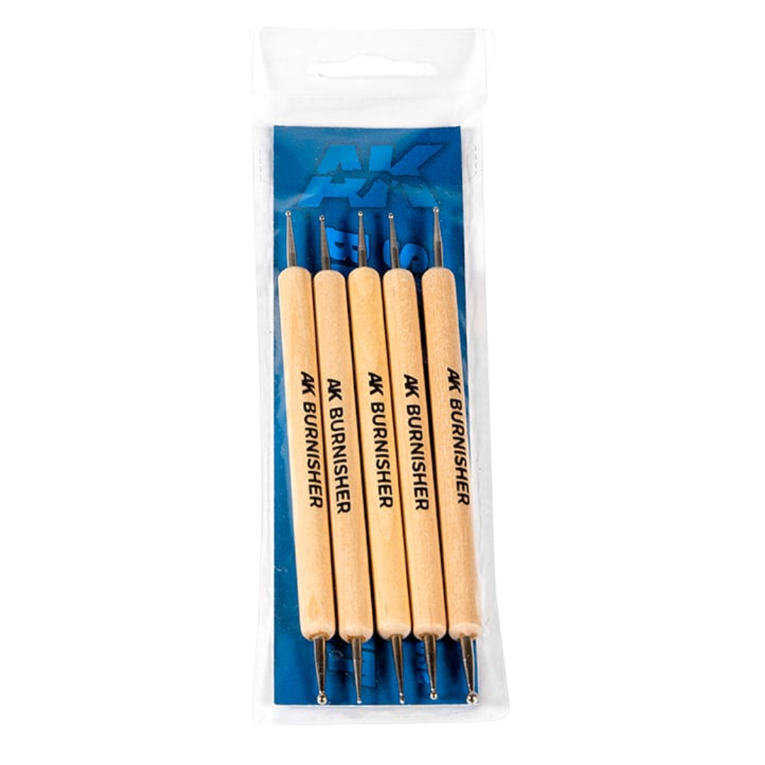 AK Interactive Sculpting Burnishers set with wooden handles and double ended metal tips