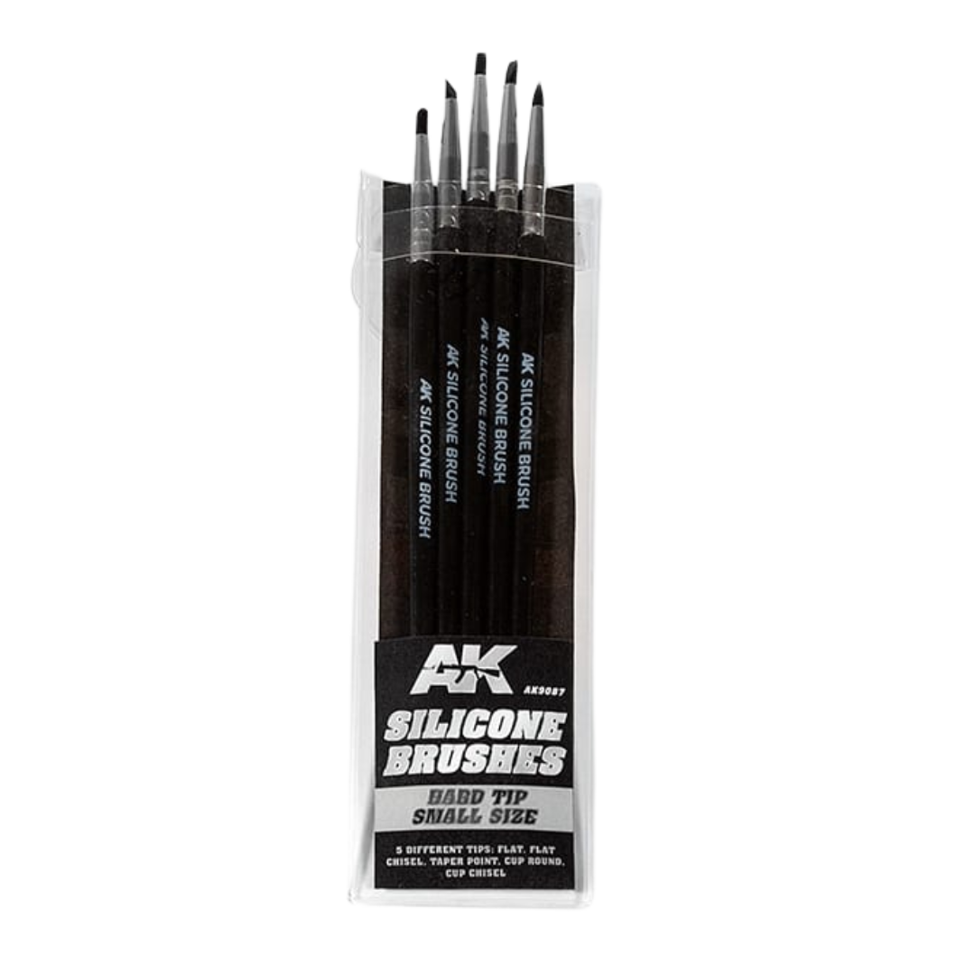 AK Interactive set of five small hard tip silicone sculpting brushes in assorted shapes