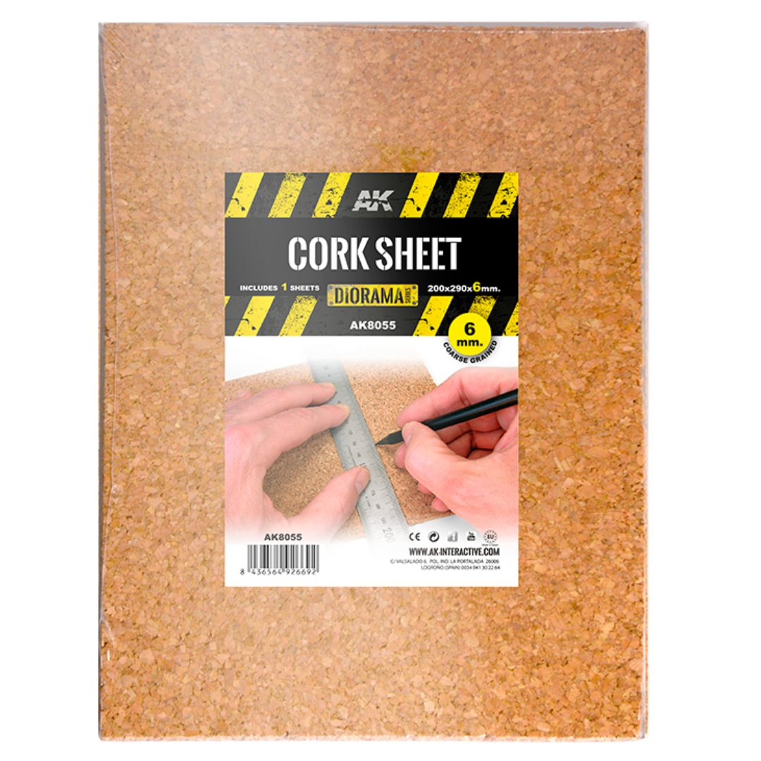 AK Interactive Coarse Grained Cork Sheet 200 x 290 x 6 mm for miniature basing and terrain building