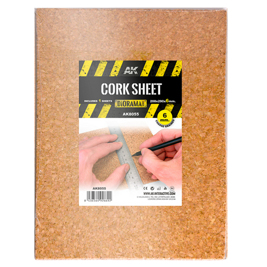AK Interactive Coarse Grained Cork Sheet 200 x 290 x 6 mm for miniature basing and terrain building