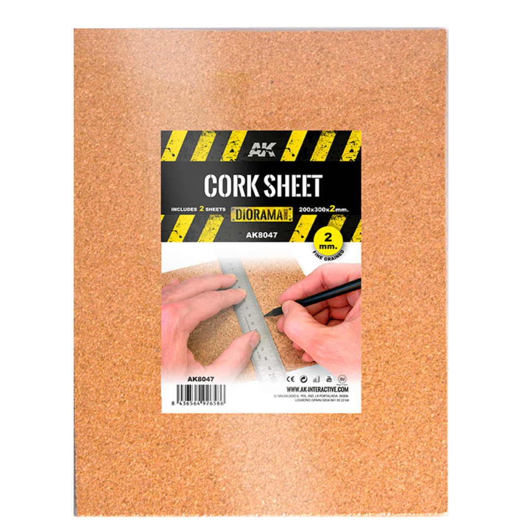 AK Interactive Fine Grained Cork Sheets 200 x 300 x 2 mm for miniature basing and terrain building