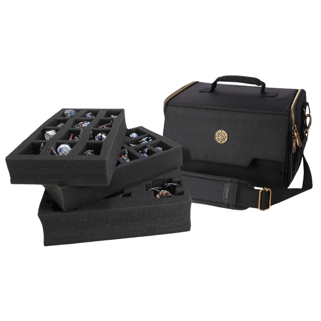 AP Enhance black wide base miniature satchel with foam trays and shoulder strap