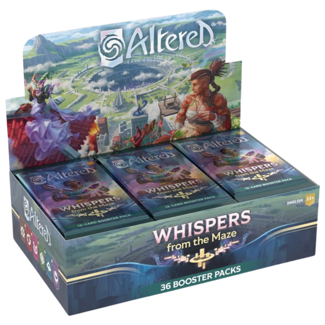 Altered TCG Whispers from the Maze Booster Box, sealed card game expansion featuring new strategies, artwork, and gameplay options for collectors and players.