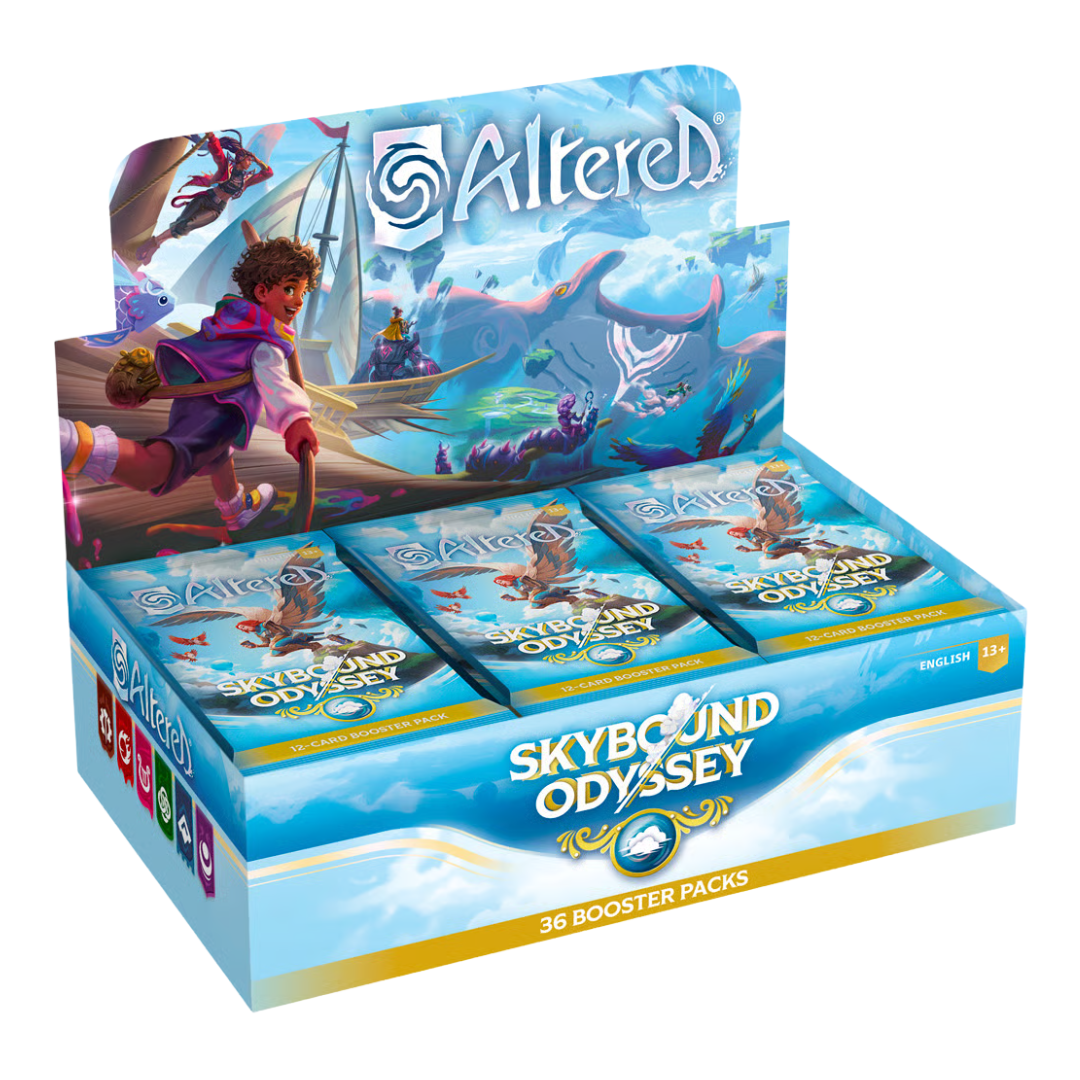 Altered TCG Skybound Odyssey Booster Box featuring six new heroes and floating island artwork