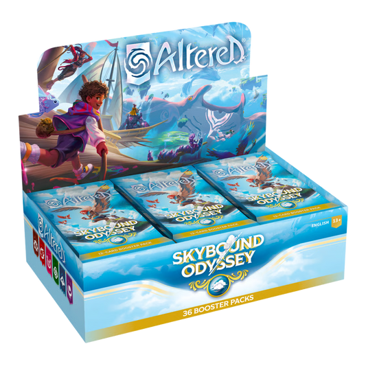 Altered TCG Skybound Odyssey Booster Box featuring six new heroes and floating island artwork