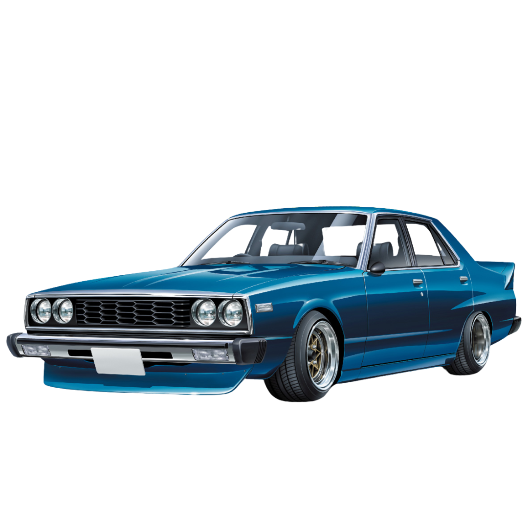 Aoshima 1/24 scale Nissan Skyline 2000GT-E/S model kit with highly detailed parts, realistic interior, and authentic chassis design for scale model enthusiasts.