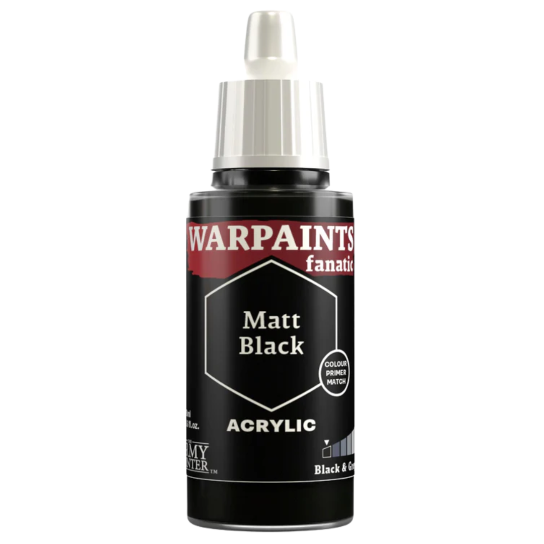 Army Painter Fanatic Matt Black acrylic paint bottle, 18 ml, deep black base tone for miniatures