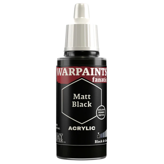 Army Painter Fanatic Matt Black acrylic paint bottle, 18 ml, deep black base tone for miniatures