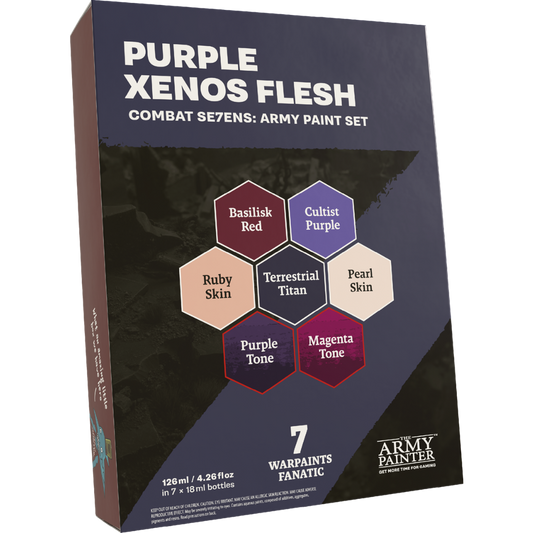 Army Painter Warpaints Fanatic Combat Se7ens Purple Xenos Flesh paint set with 7 coordinated colours