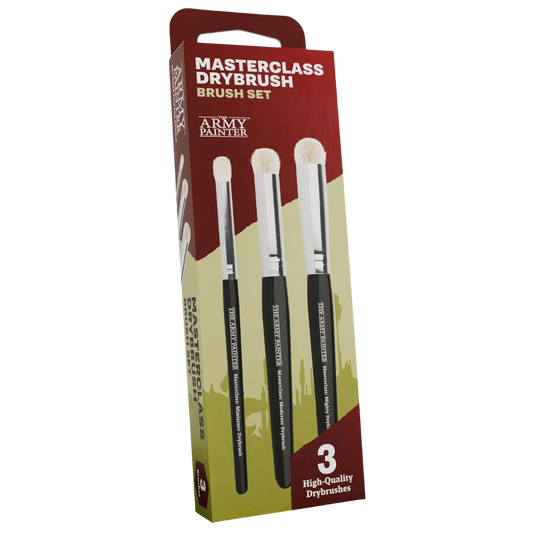 Army Painter Masterclass Drybrush Set with 3 dome-tipped brushes for miniature and terrain painting.