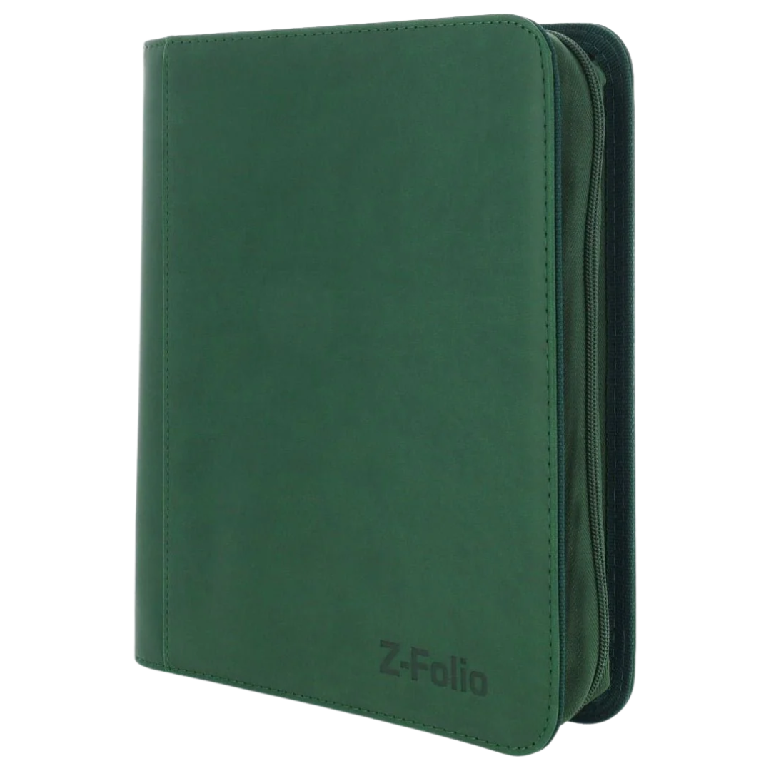 BCW Green 4-Pocket Z-Folio LX Top Loader Album with durable leatherette cover and side-loading pages for safe card storage and sleek display

