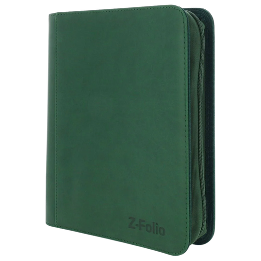 BCW Green 4-Pocket Z-Folio LX Top Loader Album with durable leatherette cover and side-loading pages for safe card storage and sleek display

