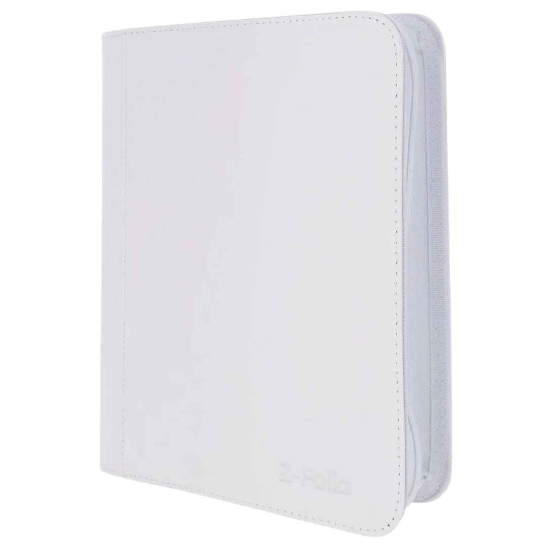 BCW White Z-Folio LX 4-Pocket Top Loader Album with leatherette cover and side-loading pages for secure, stylish card storage and display

