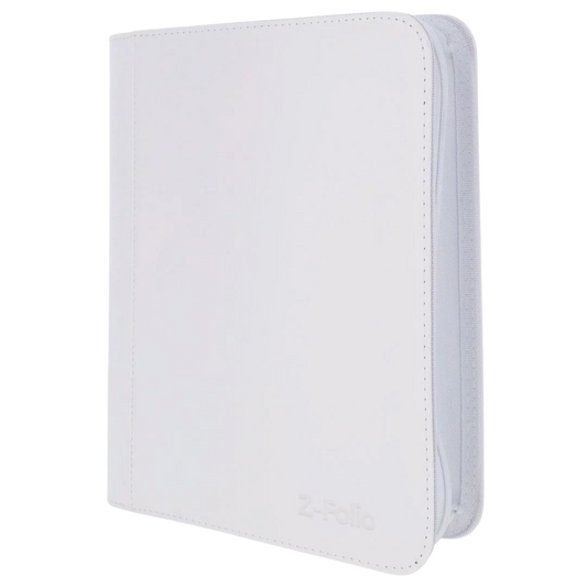BCW White Z-Folio LX 4-Pocket Top Loader Album with leatherette cover and side-loading pages for secure, stylish card storage and display

