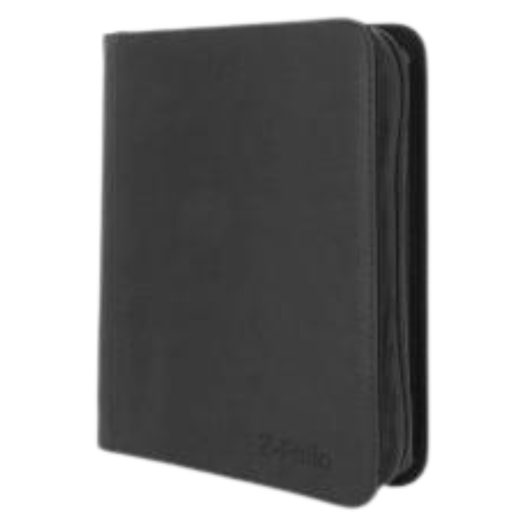 BCW 4-Pocket Z-Folio LX Toploader Album Black, zippered binder for holding up to 160 toploaded cards with side-loading pockets and durable padded cover.

