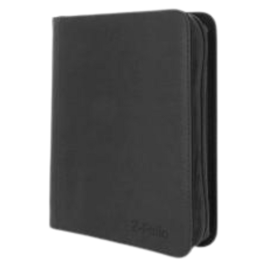 BCW 4-Pocket Z-Folio LX Toploader Album Black, zippered binder for holding up to 160 toploaded cards with side-loading pockets and durable padded cover.

