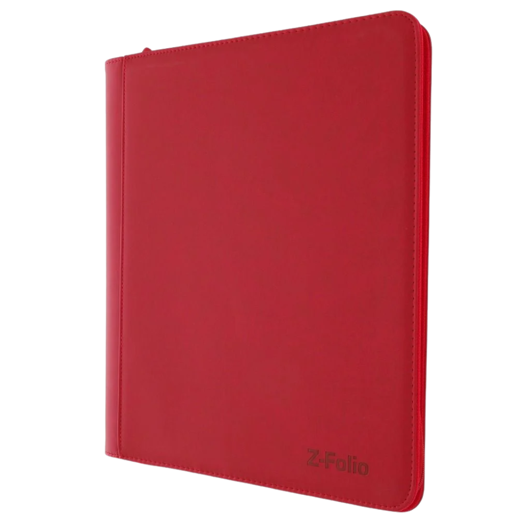 BCW 4-Pocket Z-Folio LX Toploader Album Red, zippered binder for storing and displaying up to 160 3x4 toploaded cards with padded cover and side-loading design.

