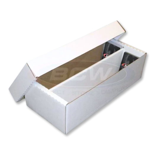 BCW cardboard shoebox storage box holds 1600 trading cards in one row with lid