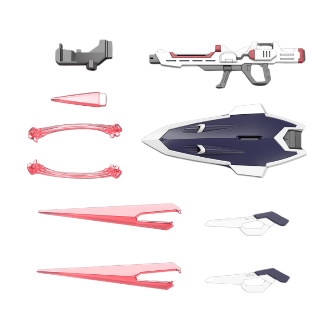 Bandai HG Immortal Justice Gundam model kit from Gundam SEED Freedom, featuring beam rifle, beam sabers, shield, and high articulation.