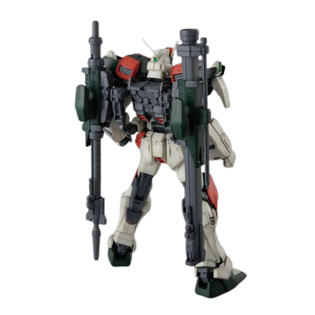 Bandai MG Buster Gundam model kit from Gundam SEED featuring heavy artillery, fully articulated frame, and signature long-range weapon system.