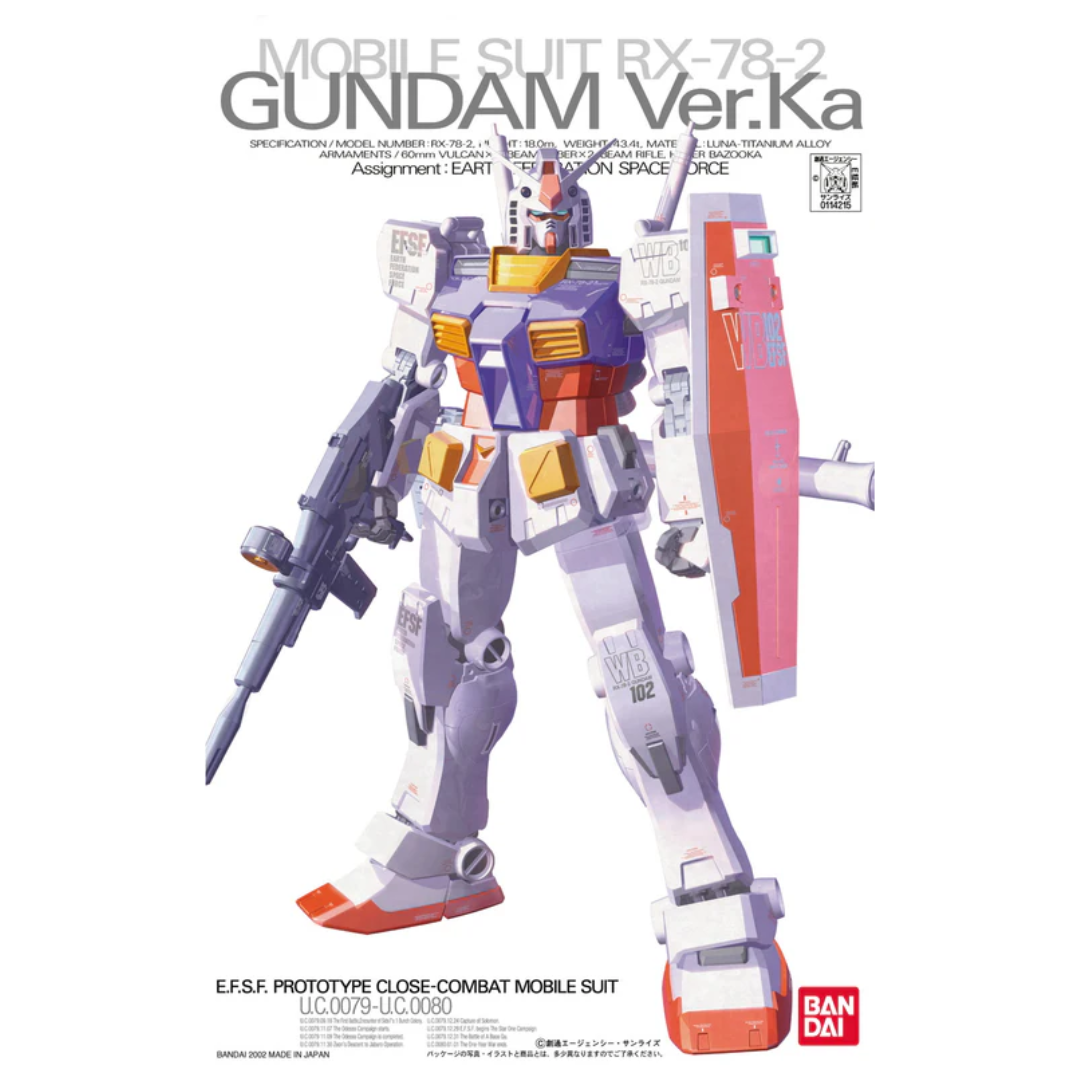 Bandai MG RX-78-2 Gundam Ver.Ka model kit with enhanced articulation, detailed panel lines, and classic weaponry for the ultimate Gunpla experience.