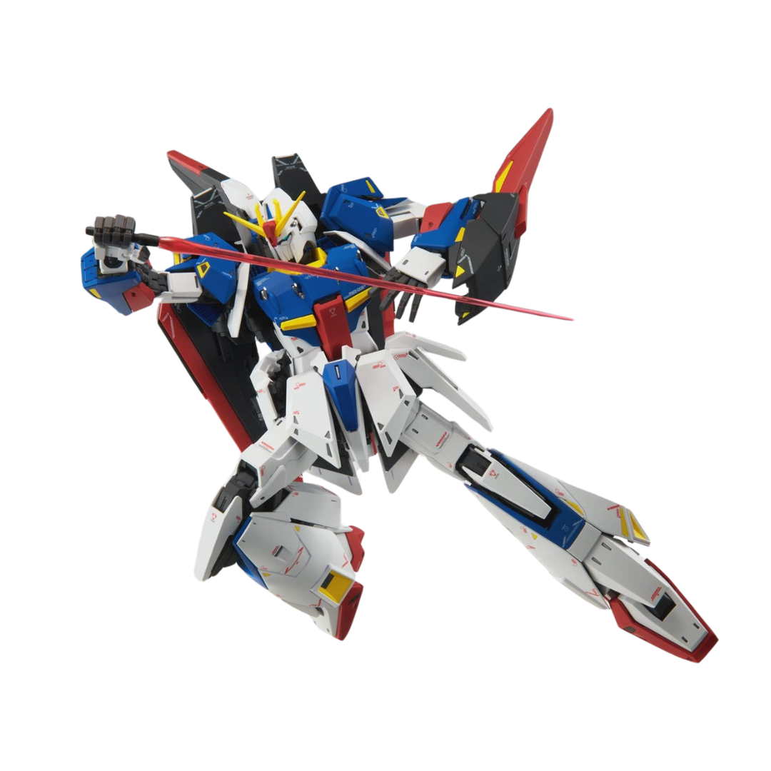 Bandai MG Zeta Gundam Ver. Ka model kit featuring transformable Wave Rider mode, articulated frame, and signature beam rifle from Mobile Suit Zeta Gundam.
