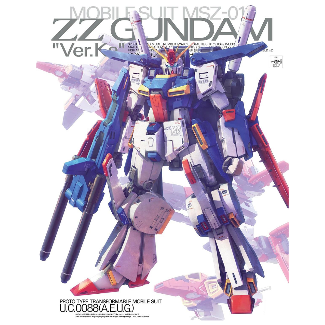 Bandai MG ZZ Gundam Ver. Ka model kit with full transformation, articulated frame, and powerful weapons from Mobile Suit Gundam ZZ.