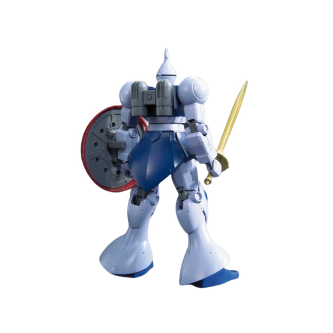 Bandai HG YMS-15 Gyan model kit from Mobile Suit Gundam, featuring spiked mace, oversized shield, and detailed articulation for dynamic poses